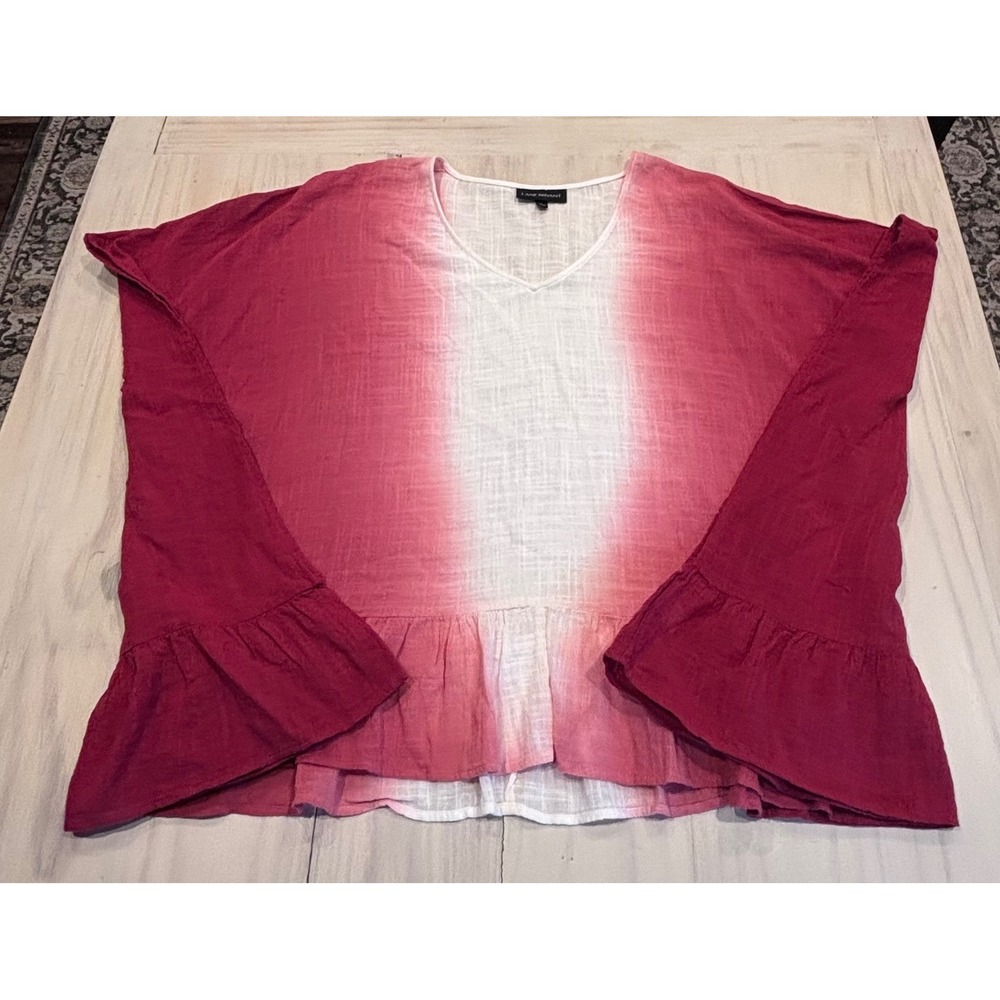 Lane Bryant Womens Plus 14/16 Cotton Ombre Gauze Poncho Top Ruffle Hem Burgundy - Picture 9 of 11